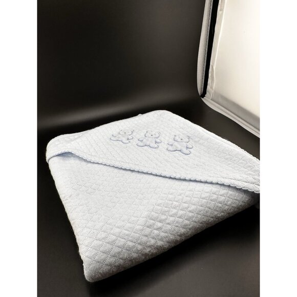 2009 Light Blue Baby Security Blanket Bears Hooded Quilted Nursery Rhyme 30 x 30 - Picture 2 of 16